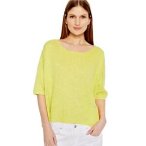 EILEEN FISHER Ballet Neck Linen Cotton Boxy Slub  Knit Top Lemon Yellow S/M